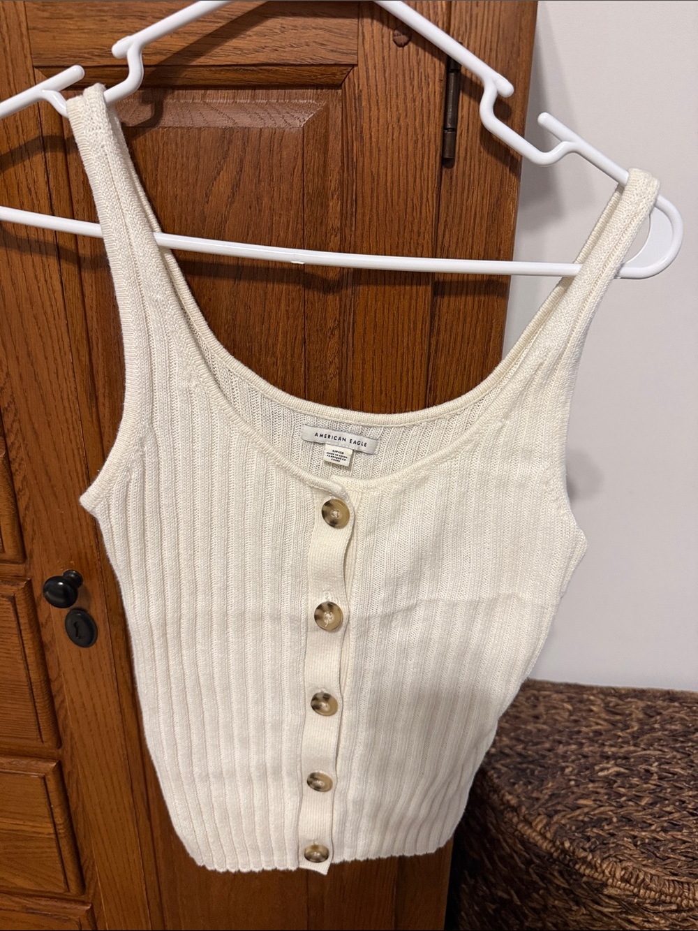 American Eagle Outfitters Ivory Ribbed Button-Front Tank
